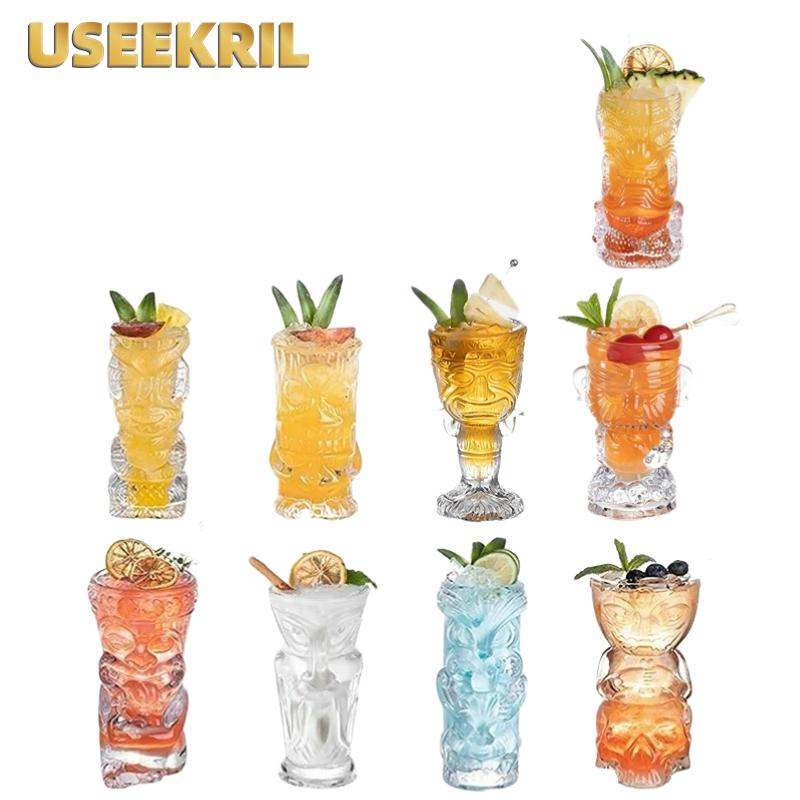 Tiki Glass Cups Tiki Mugs Cocktail Glasses Cup Creative Hawaiian Cocktail Cups Funny Cup Beer Beverage Glass Bar Accessories
