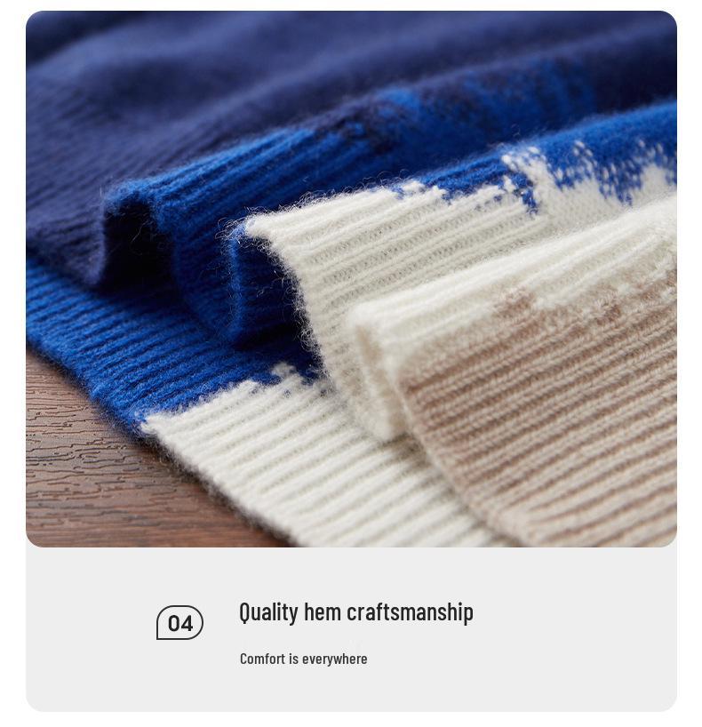2025 Men's Autumn/Winter Color Block Cashmere Knit Jacquard Sweater - Loose Long Sleeve Base Layer