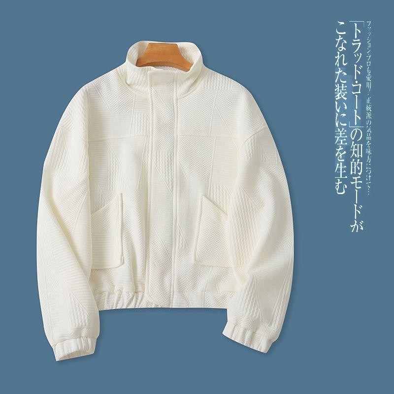 

Jacquard Cardigan Outwear Autumn New Foreign Trade Women s Clothing Stand Collar Long-Sleeve Zipper Pure Color Loose Elastic Outwear 29586 Rice White A- 4-12-4 L
