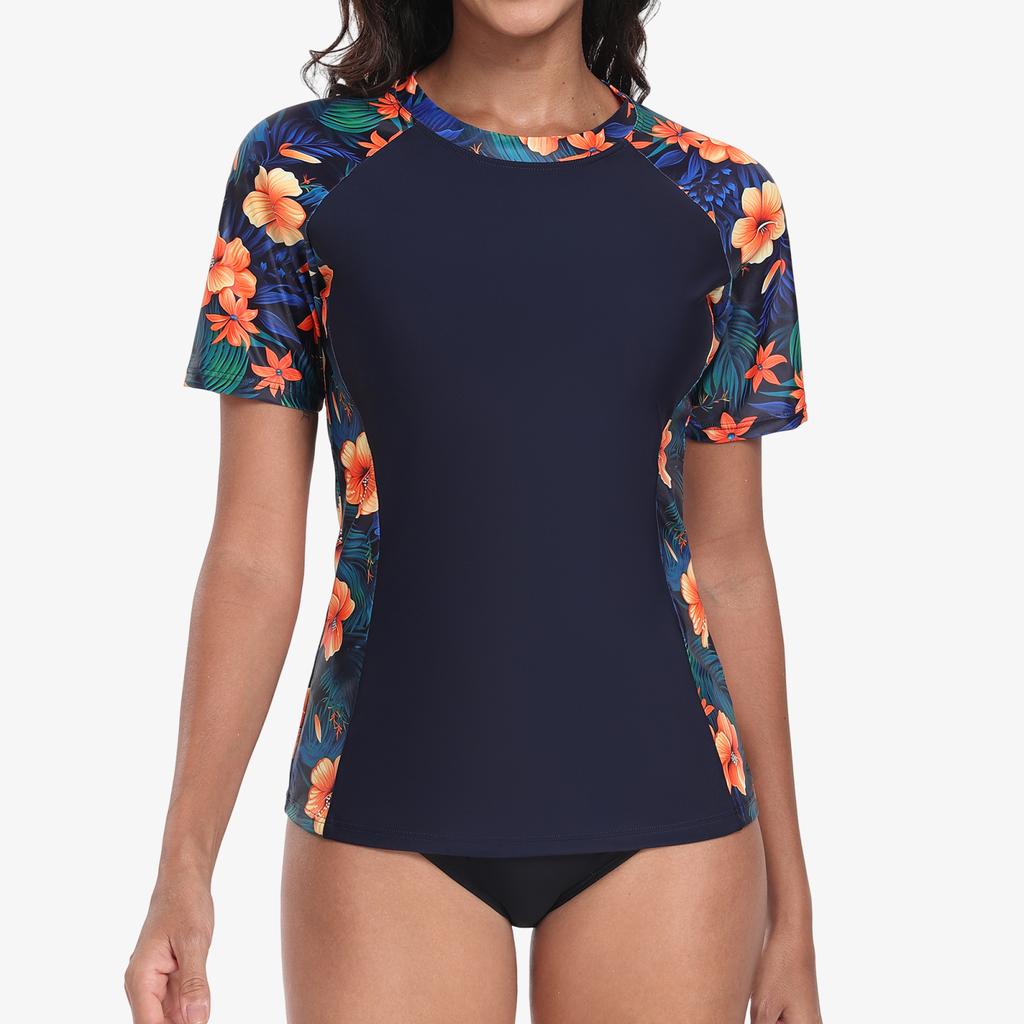 CHARMLEAKS Womens Rash Vest Short Sleeve UPF 50+ Lightweight Quick Dry Swim Shirt (No Bottom)