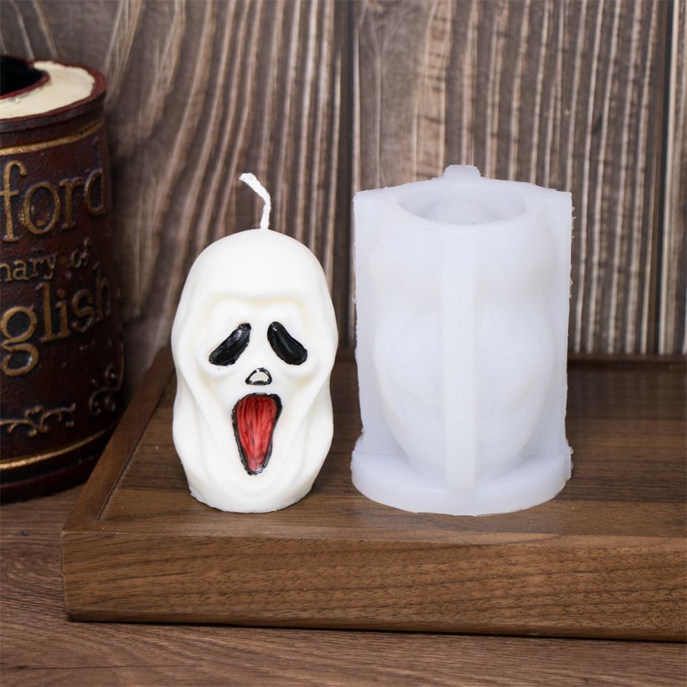 Halloween Scary Scream Mask Killer Silicone Candle Mold DIY Horror Tombstone Skull Candle Plaster Home Decoration Mold