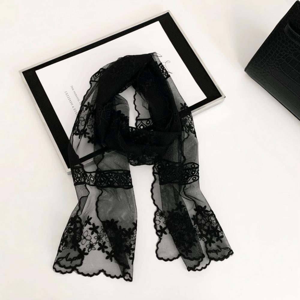 Breathable Mesh Lace Scarf Lightweight Female Headscarf Retro Sunscreen Shawl  Summer чёрный