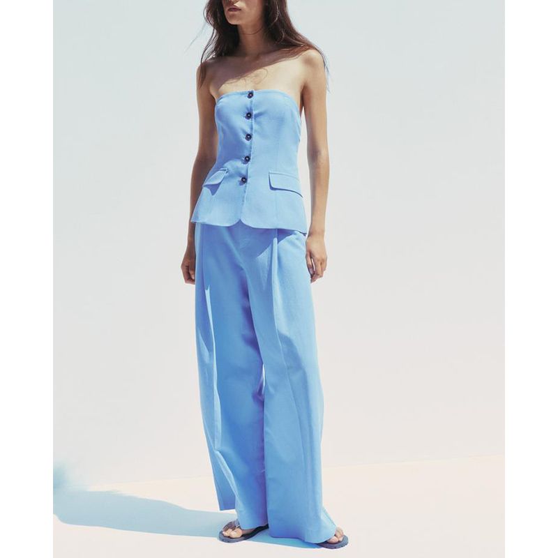 Tube Top Vest-Style off-the-Shoulder Vest 2010783 5063730 Mid-Waist Pleated Pants 3152433 1255434