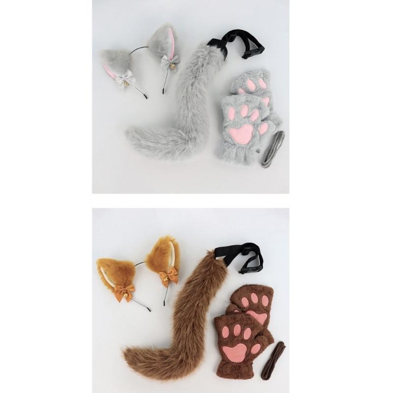 3Pcs Halloween Cats Costume Set for Girl Cosplay, Halloween Cats Costume Accessories with Headband, Tail, Gloves