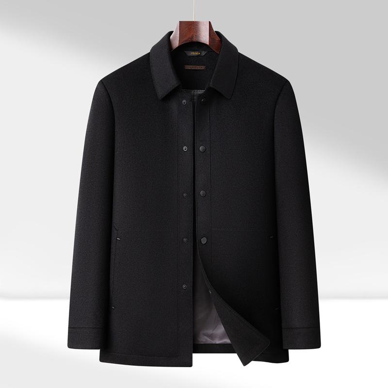 

Простая однотонная шерстяная куртка с шелковицей Mulberry для мужчин среднего и пожилого возраста, осенне-зимняя, новая шерстяная куртка с лацканами для мужчин 4XL