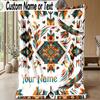 Native American Theme Personalized Blanket Custom Name Print Cozy Flannel Household Blanket 1pc