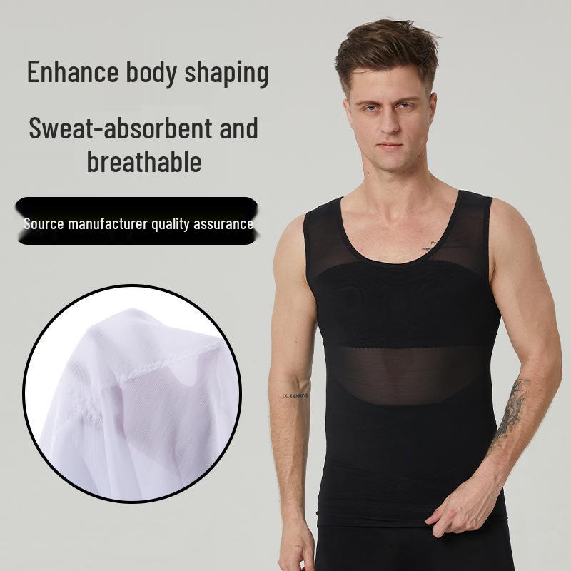 Men's Tummy Control Shaping Vest - Breathable Mesh Bodysuit with Bust and Tummy Support.
