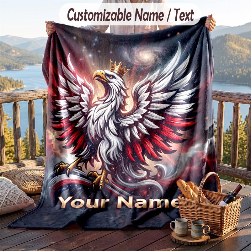 Flannel Blanket Poland Football Print Custom Name Text Soft Throw for Sofa Bed
