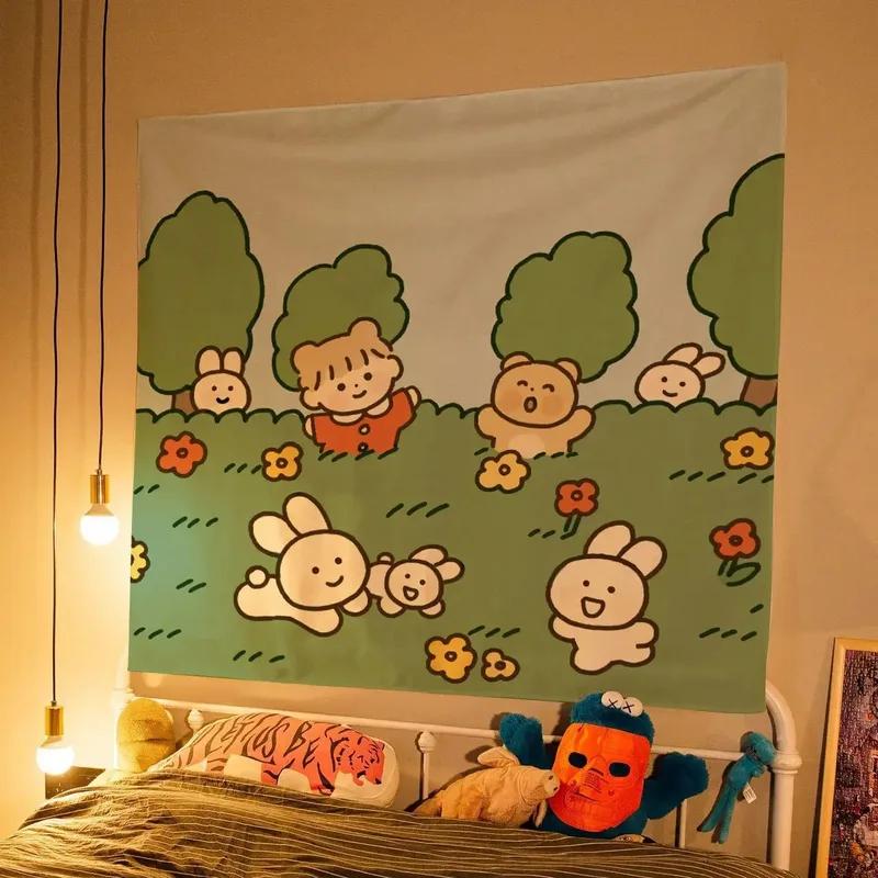 Cute Girl Children Cartoon Hanging Cloth Office Living Room Tapestry Home Wall Decoration Tapestry