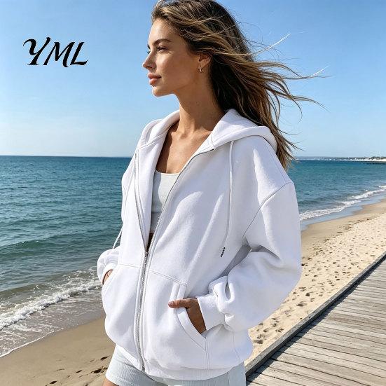 Fall Winter Hoodie Zip-Up Hoodies for Women, Loose Fit Drawstring Hooded Jacket with Women Sweatshirt Pocket, Long Sleeve Casual Coat Soft Tops