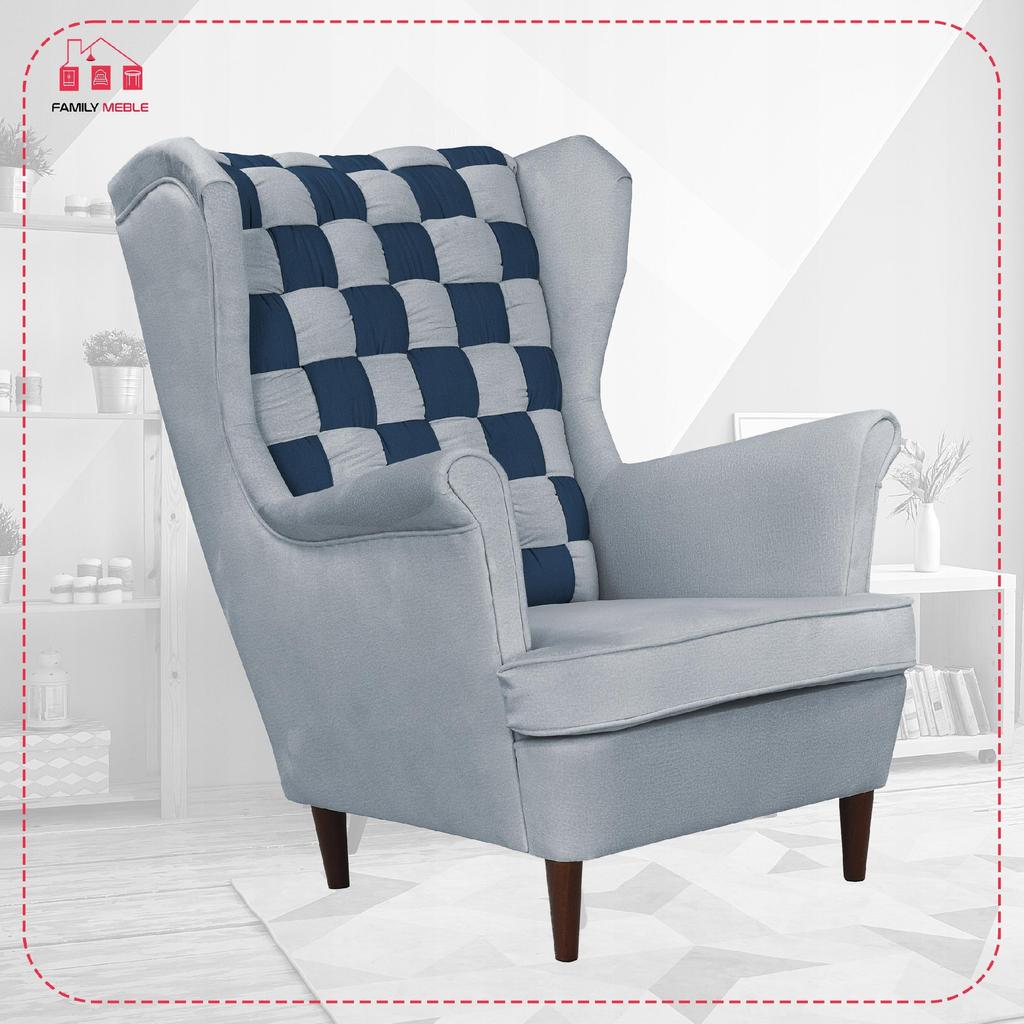 Carol Duo Scandinavian Family Meble Wing Chair, Grey Navy Blue, Steel