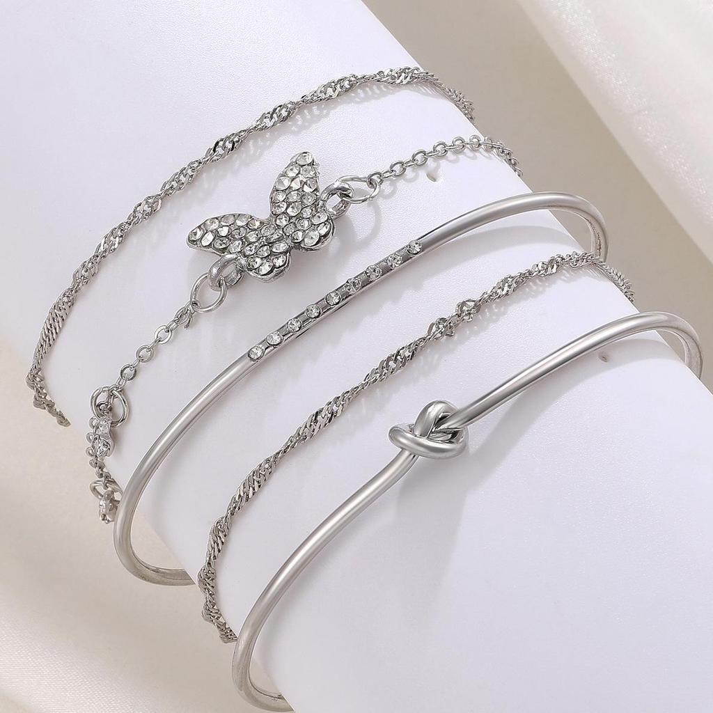 Punk Hip-Hop Alloy Bracelet Set - 4 Piece European & American Style