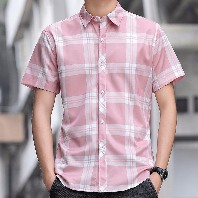 Ny tynn del av sommerskjorten is silke kortermet herre trend av uformell allsidig halvermet strykefri skjorte