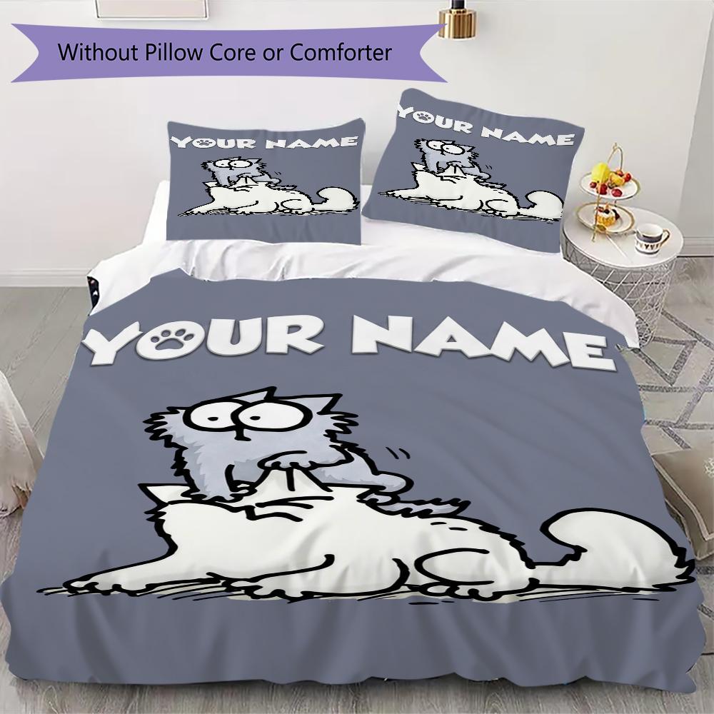Benutzerdefiniertes Namens-simon's Katze Bettwäsche, Steppdecken-Set Bettbezug Kissenbezug Zuhause Geburtstagsgeschenk(1 Bettbezug + 2 Kissenbezüge, ohne Füllung)_xia