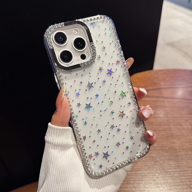 Fashion Bling Glitter Diamond Star Transparent TPU Phone Case For iPhone 17 Air 16 16e 15 Plus 14 13 12 11 Pro Max Back Cover