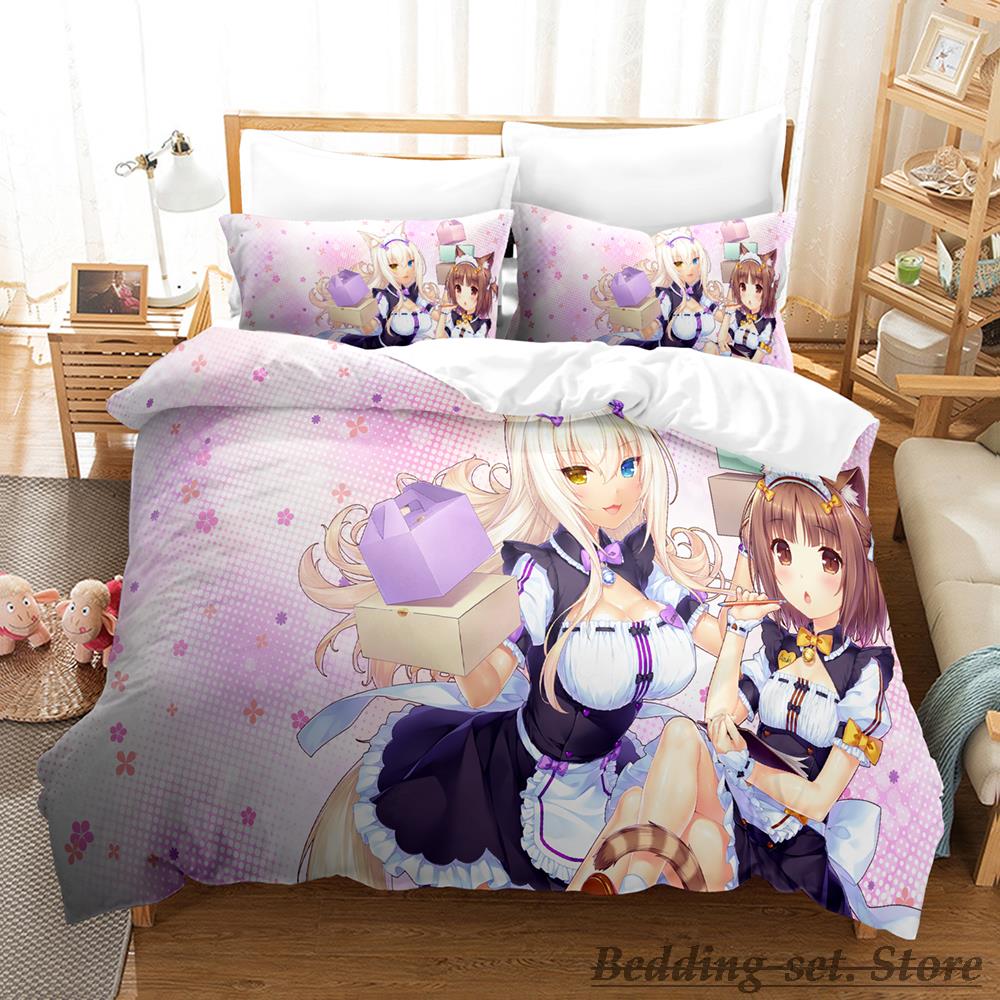 Comforter Kawaii Nekopara Bedding Set Single Twin Full Queen King Size Bed Set Aldult Kid Bedroom Duvet Sets Anime Parure De Lit Bed