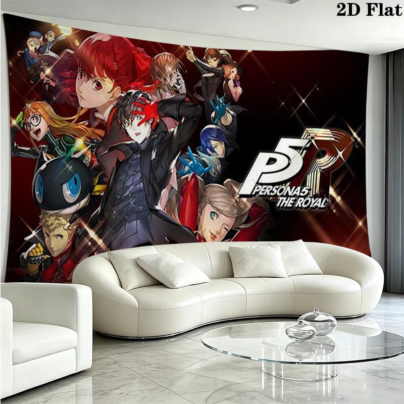 Persona 5 Wall Tapestry Aesthetic Wall Hanging Printed Fabric Blanket Decorative Tapestries for Bedroom Living Room Home Decor