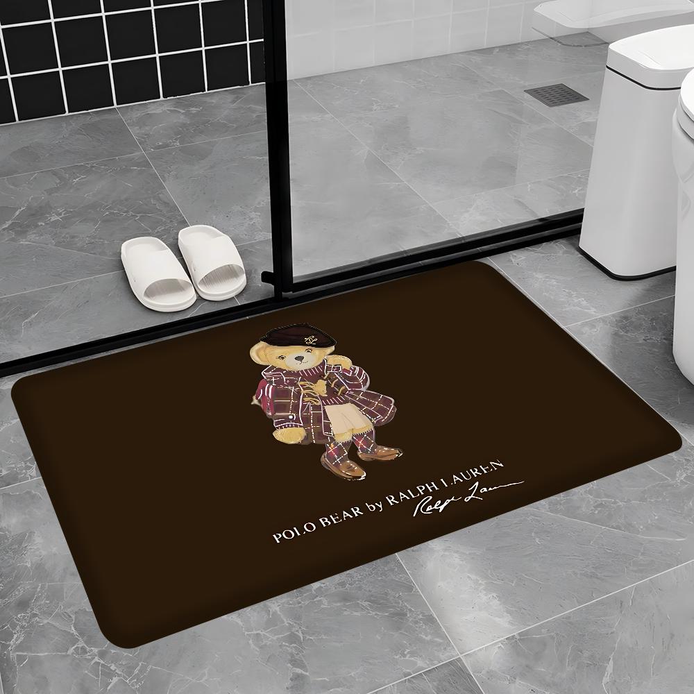 P-Olo Teddy Bear Microfiber Door Mat Anti-Slip Absorb Water Long Strip Cushion Bedroon Mat Bedside Mats
