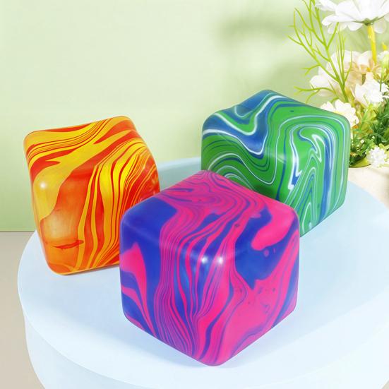 Squeeze Toy Slow Rise Fidgets Cube with Glitter Flow Patterns Stress Relief Sensory Toy for Kids Adults Fun Desk Decoration