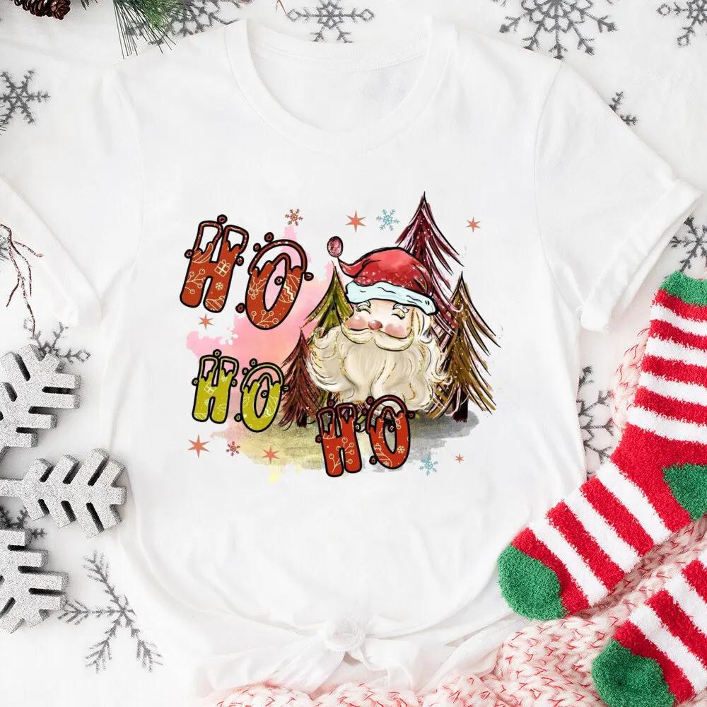 

Merry Christmas Women Tshirts Santa Claus Pattern Short Sleeves Xmas Printed Summer Fashion Women Tops Casual Clothing 4XL