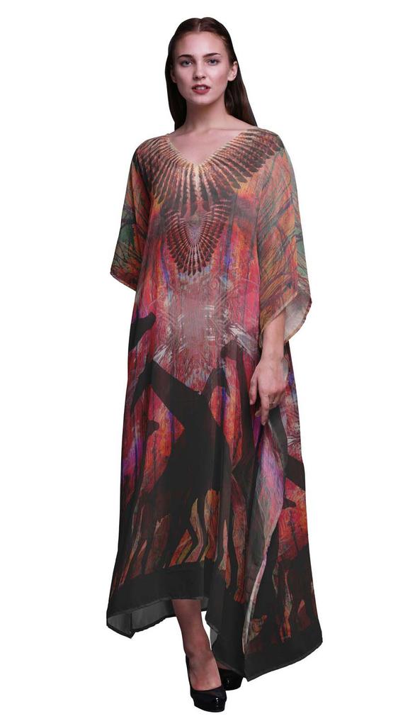 Phagun Giraffe Jungle Womens Long Beach Kaftan Beachwear Bikini Coverup Maxi
