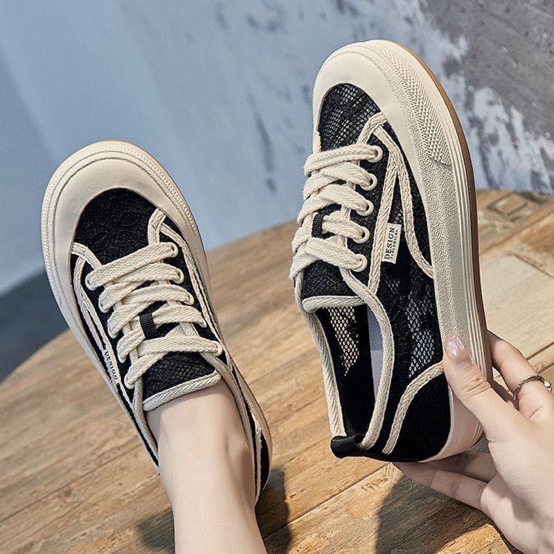 Platform Canvas Shoes Women's 2025 Summer New Versatile Fashion Breathable Casual Board Shoes Show Feet Small Sports Shoes Mesh