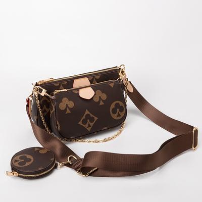 New Retro Women's Bag Printed Three-in-one Mahjong Bag Wide Shoulder Strap Single Shoulder Messenger Bag Playing Card Pattern Child and Mother Bag