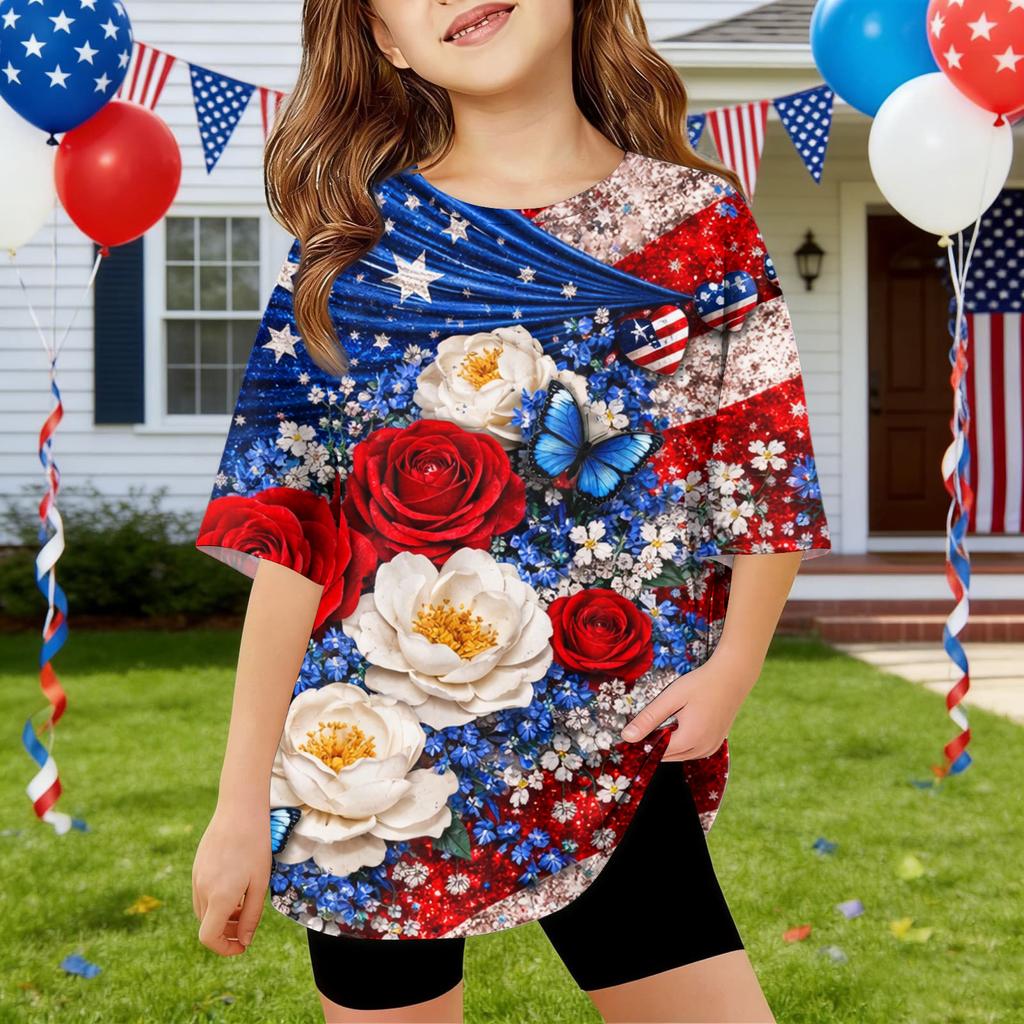 Kids Independence Day Print Round Neck Short Sleeve Casual T-shirt