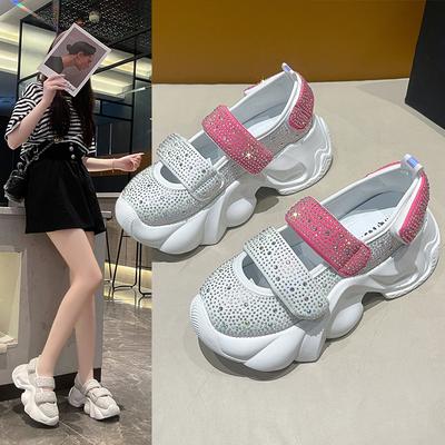 Round Head Muffin Bottom Rhinestone Casual Sandals Women's Summer New Cute Fashion Velcro Fashion Sandals