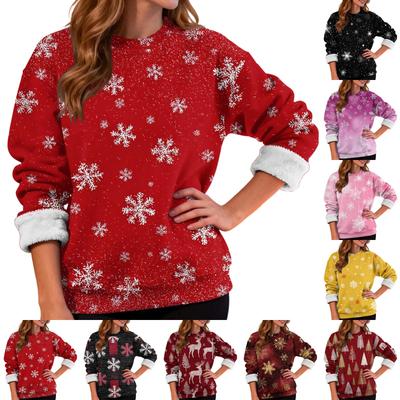 Damenmode Lässig Langarm Weihnachten Bedruckt Rundhals Plus Samt Verdicktes Sweatshirt