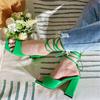 Liyke Summer Green Ankle Cross Strap Sandals Women Patent Leather Square High Heels Fashion Open Toe Party Dress Shoes Size 42