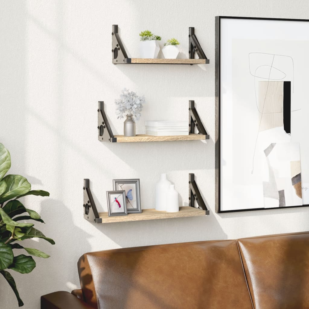 3 Piece Wall Shelf Set Sonoma Oak Particleboard