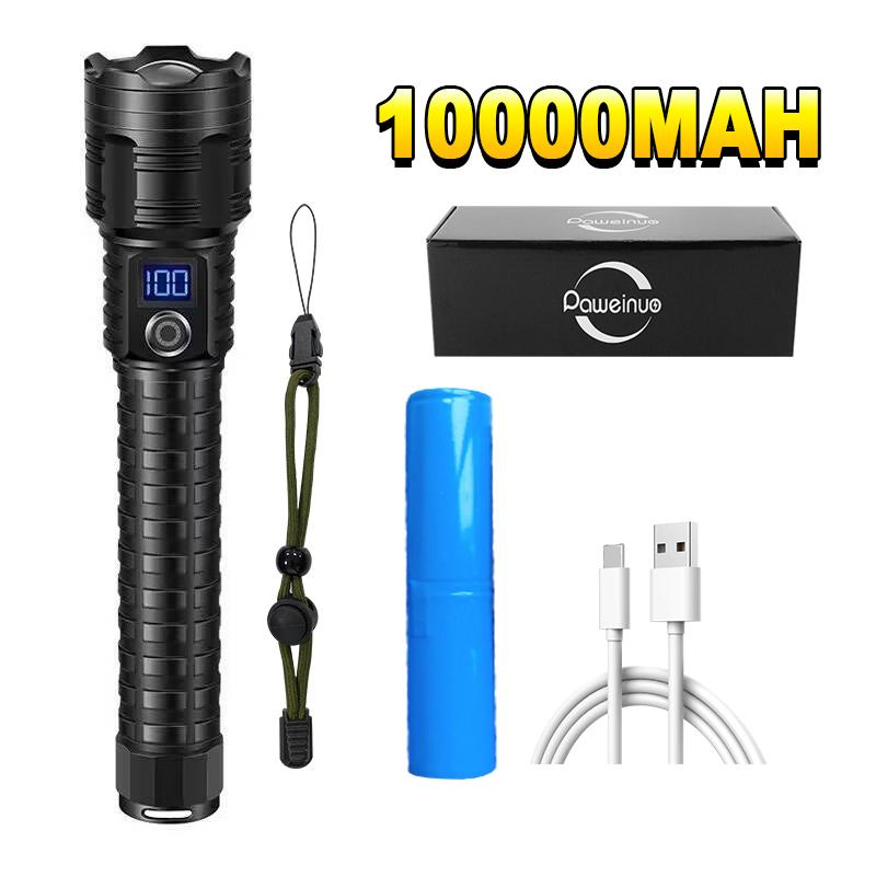 High Power 10000mAh  LED Flashlights Type-C Rechargeable LED Torch  5000M Ultra Powerful Flashlight Outdoor