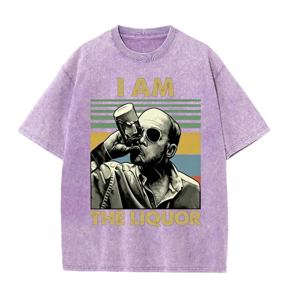 T-shirt Grafica Uomo Retro Lavata Beige Vintage Ritratto Uomo che Beve Stampa a Blocchi di Colore Strisce Oversize Uomo Casual Manica Corta