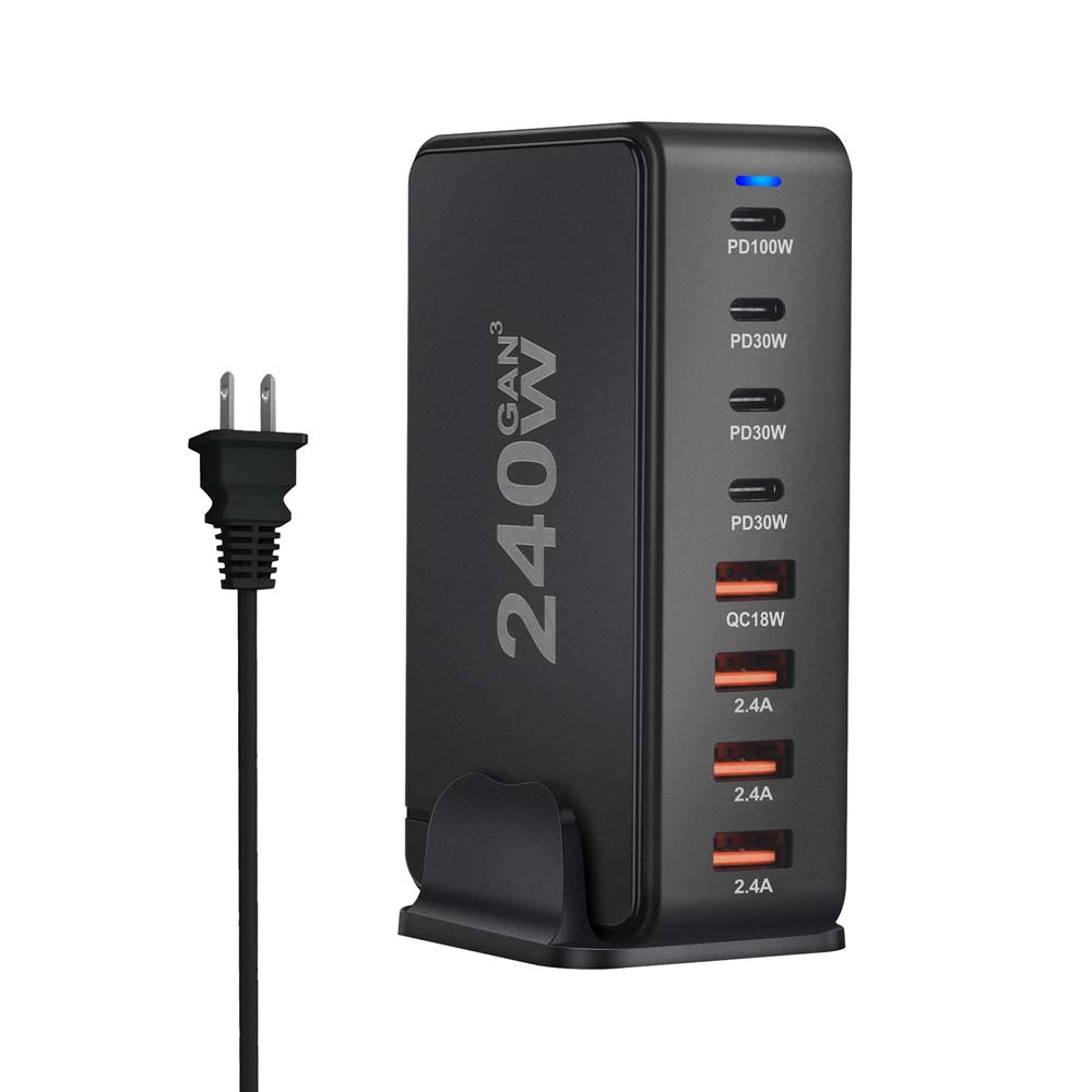 268W 240W Desktop GaN Quick PD Charger 8 Ports USB Type C USA EU AUS UK Plug Adapter Mobile Phone Laptop PC Charging Dock Stand