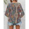 Women V Neck Boho Paisley Print Long Sleeve Blouse Multi Color Ethnic Loose Fit Summer Vacation Casual Top