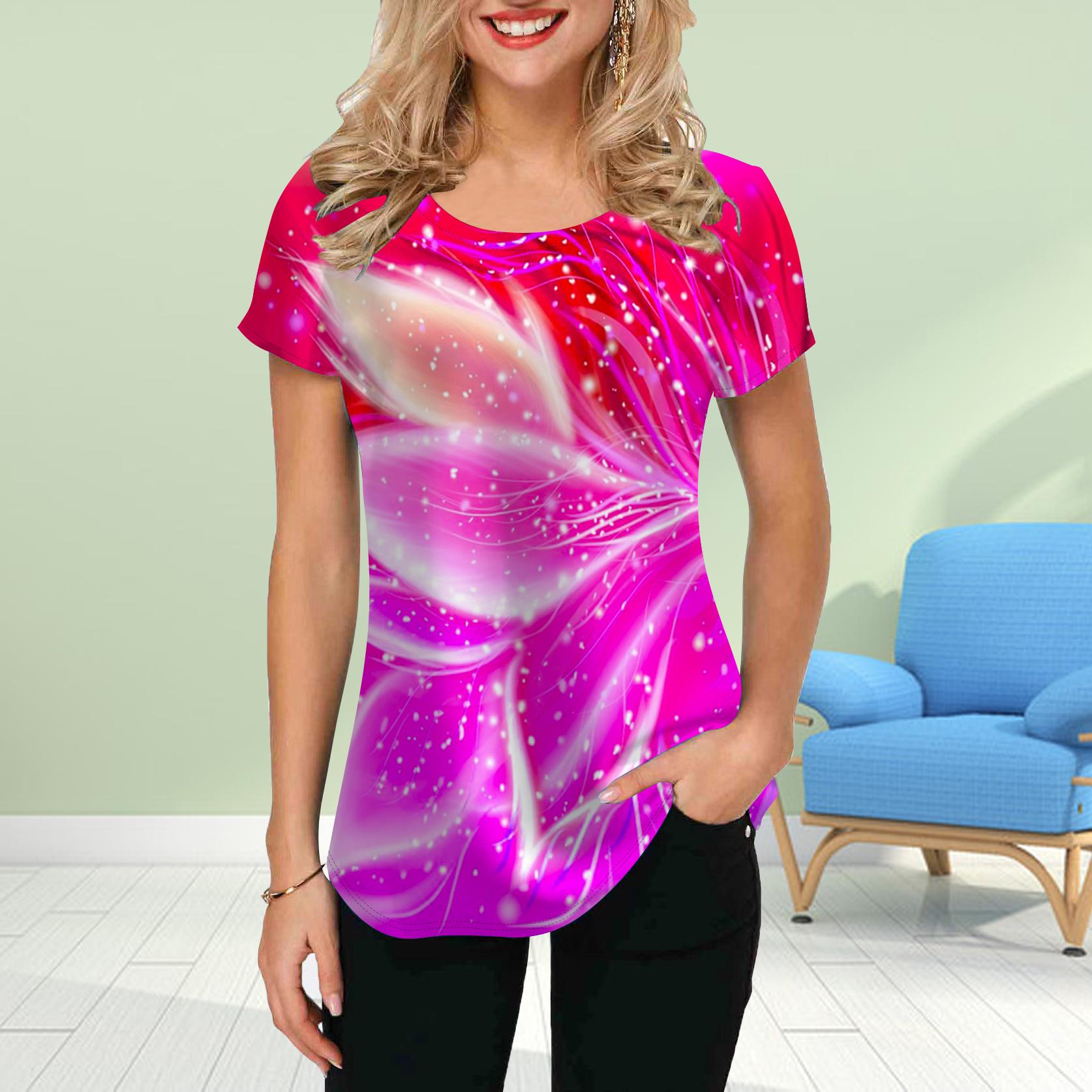 

Модная женская футболка с принтом лепестков синего цвета, забавная повседневная футболка с круглым вырезом и короткими рукавами, летняя женская футболка S розовый