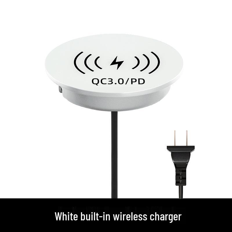 Built-in Wireless Charger Power Strip with Direct Plug-in for Hidden Desktop and Phone