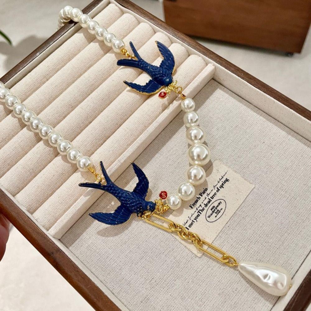 Bird Woven Baroque Pearl Necklace Animal Geometric Earrings Exquisite Women's Jewelry Set  Gift