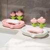 Tulip Design Drain Soap Dish No Drilling Required with Drainage Trough Soap Tray Solid Color Anti-slip Soap Storage Rack