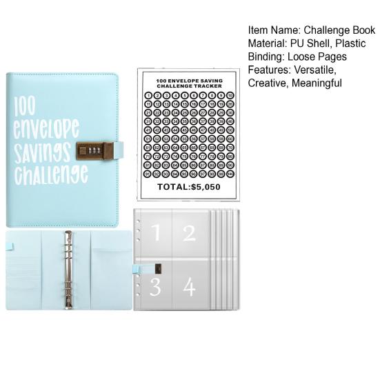 100 Envelope Savings Challenge Kit PU Binder with Numbered Pockets And Progress Trackers A5 Budget Planner for Couples Individuals