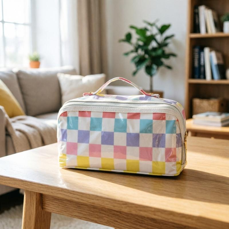 Clear PVC Makeup Case with Carry Handle, Top Closure Toiletry Bag for Bathroom Counter, Daily Packing, Home Use