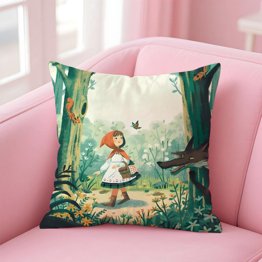 Cute Little Red Riding Hood Cushion Cover Pillowcase Short Plush Invisible zipper Room Sofa Cushion Cover