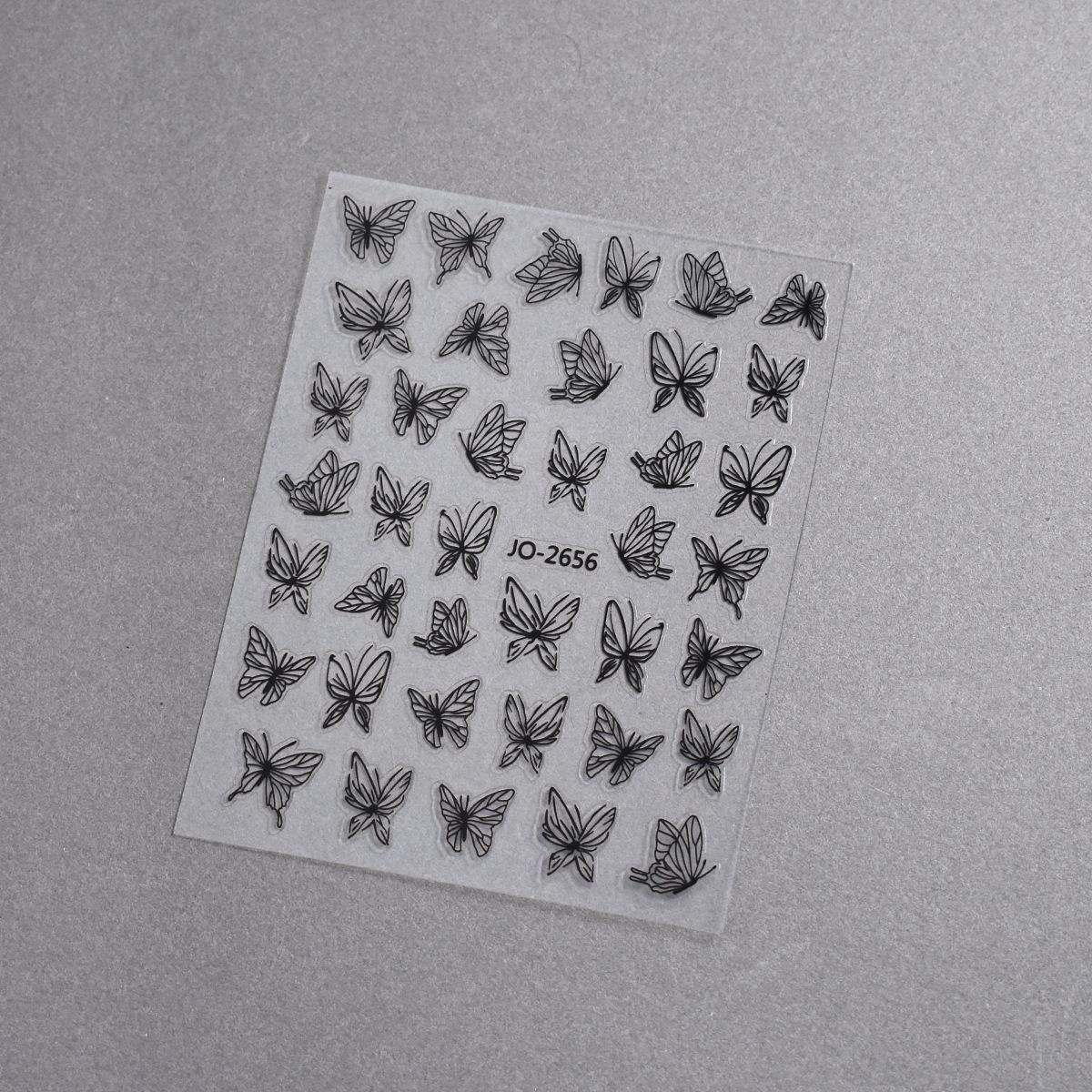 

3D Золотые Черные Белые Замороженные Наклейки для Ногтей с Бабочками - Расписанный Вручную Ретро Минималистичный Дизайн