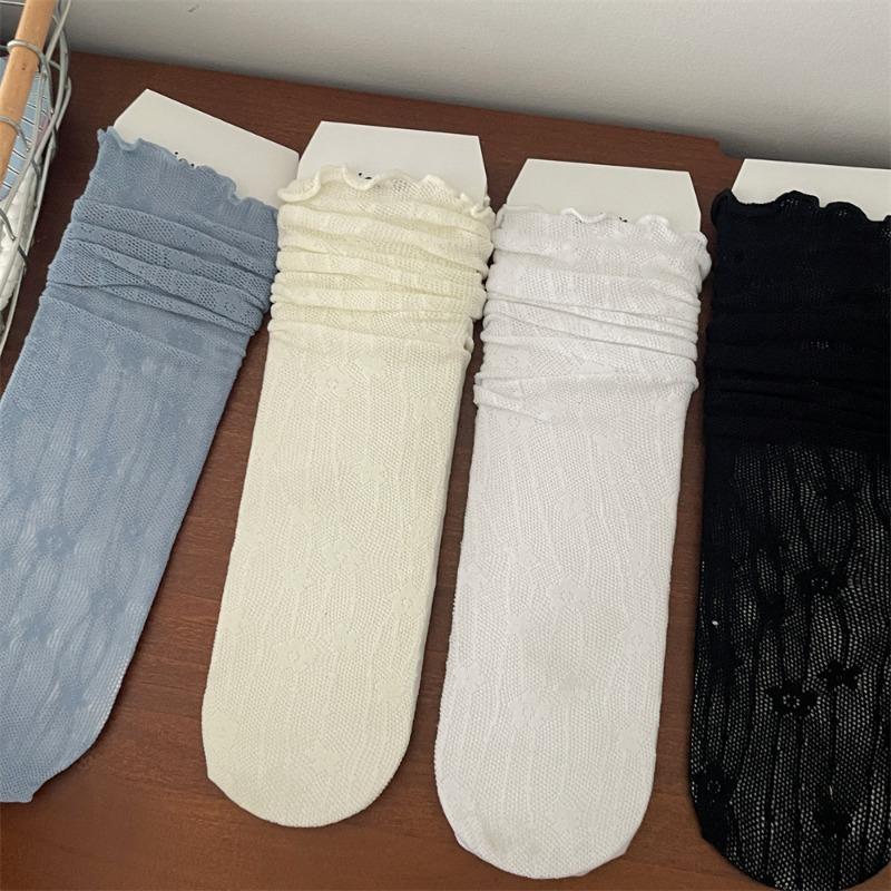 2 Pairs of Summer Ballet Style Thigh-high Socks, Thin and Sweet Girl Breathable Mesh Pile Socks, Lace Socks