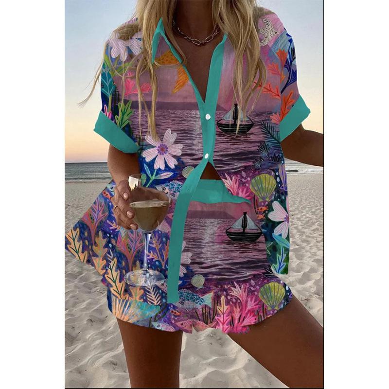 European and American Personalized Large Size Digital 1D Printing New Casual Summer Top Women's Suit 1116