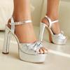 Luxury Gold Women's Sandals Shoes Summer 2025 Sexy Platform Silver Green Pink High Heels Ankle Strap Dance Wedding Shoes Ladies