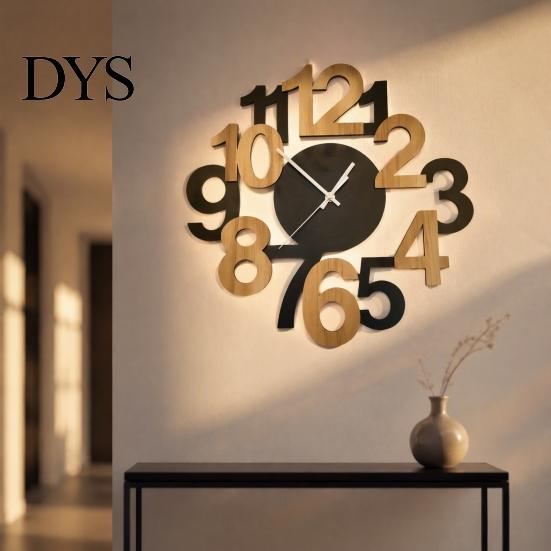 Office Decorative Clock Hollow Letter Wooden Wall Clock, Easy to Read Irregular Analog Living Room Modern Silent for Bedroom Decor