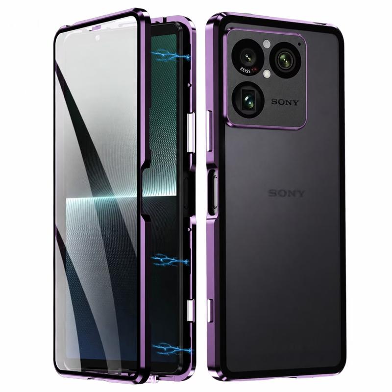 Custodia Per Sony Xperia 1 VIII Custodia Integrale 360 Adsorbimento Magnetico Bi-facciale Calotta Metallica Vetro Temperato Copertura Protettiva