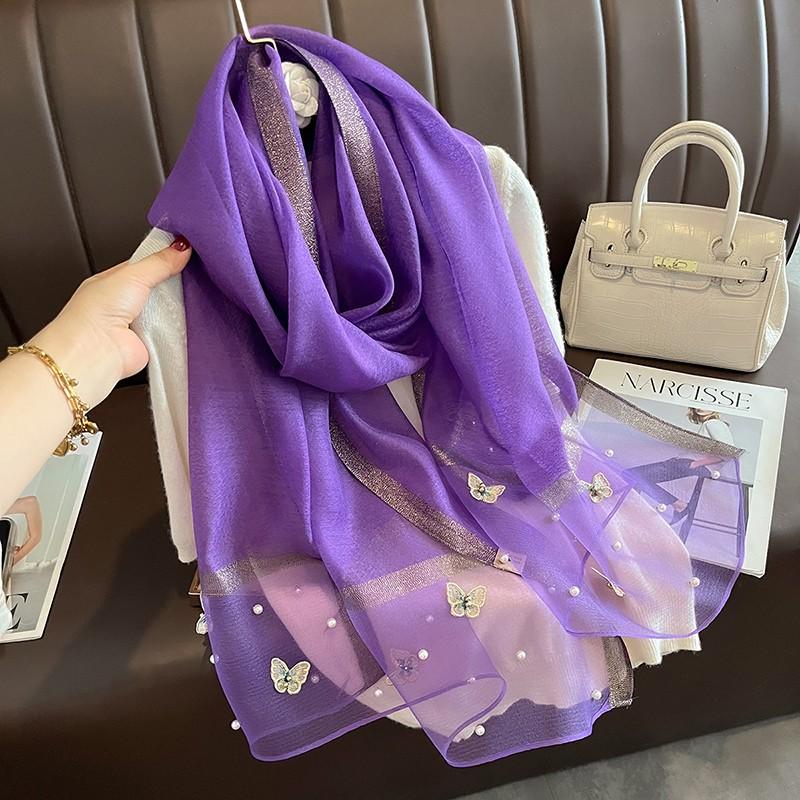 Luxury Brand Women Fashion Scarf Plain Solid Silk Chaetodon Auripes Shawls Scarves Summer Lady Bandanas Foulard Hijab